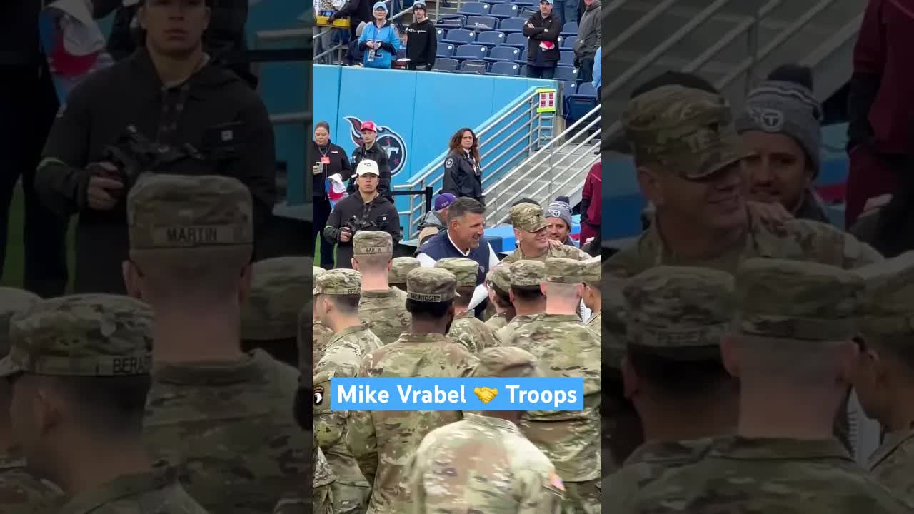 Video thumbnail for Mike Vrabel showing love to the troops during warmups #titans #titanup #TitansVsPanthers