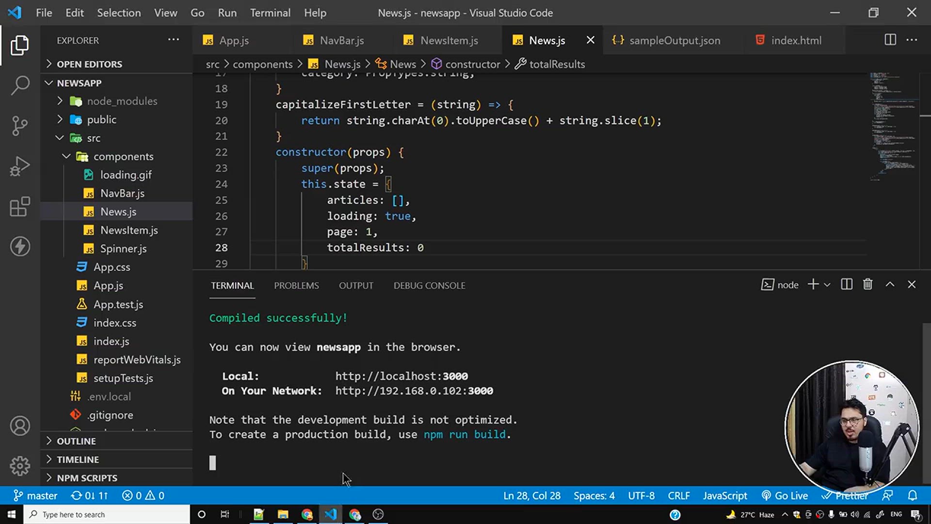 'Video thumbnail for Changing Class based NewsMonkey components to Functional based _ Complete React Course in Hindi #39'