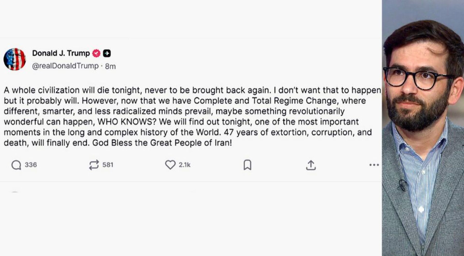 Video thumbnail for 'A whole civilisation will die tonight': Trump's Iran threat shows anger & desperation, analyst says