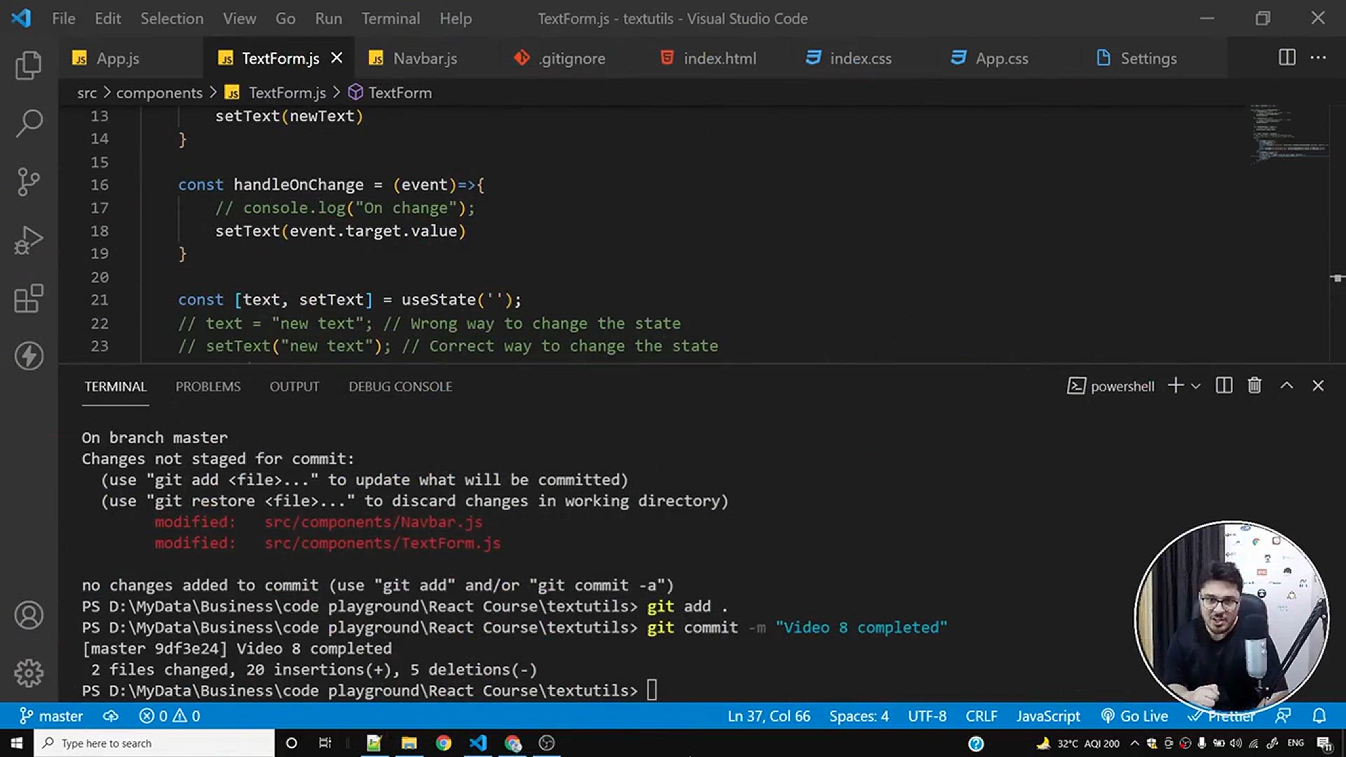 'Video thumbnail for Exercise 1_ Enhancing TextUtils _ Complete React Course in Hindi #9'