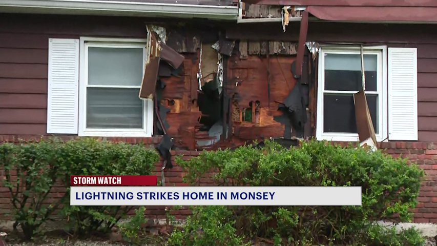 Video thumbnail for Possible lightning strike damages Monsey home