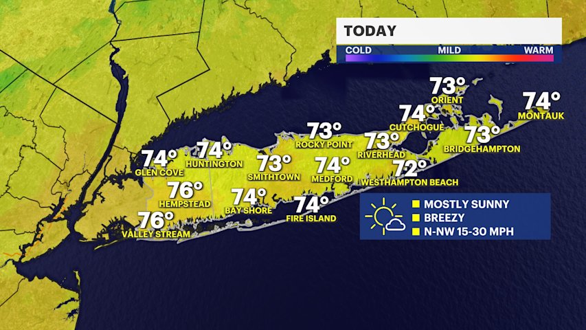 Video thumbnail for Mostly sunny conditions and it will be breezy for Long Island