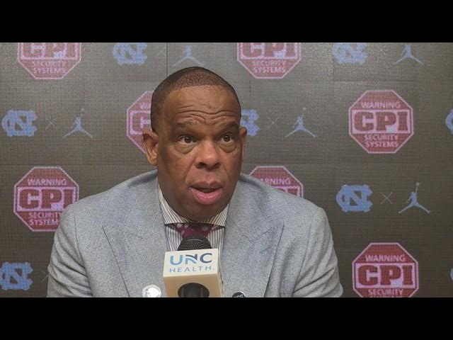 Video thumbnail for #UNC coach Hubert Davis after victory over Syracuse