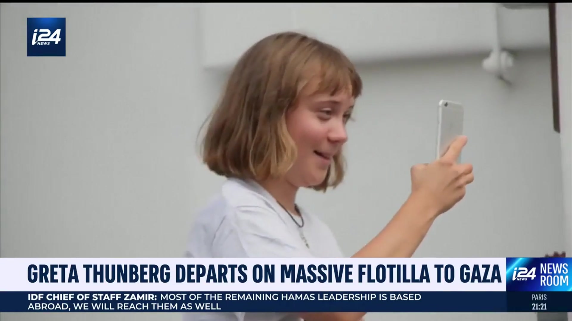 'Video thumbnail for Greta Thunberg departs on massive flotilla to Gaza'