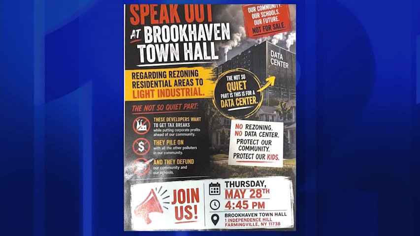 Video thumbnail for AI-generated flyer sparks confusion, concern over possible Brookhaven AI data center proposal