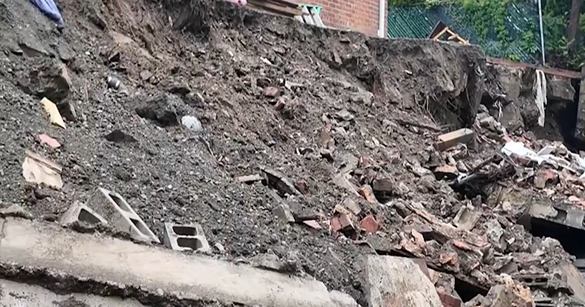 Video thumbnail for Retaining wall collapse damages buildings in Yonkers