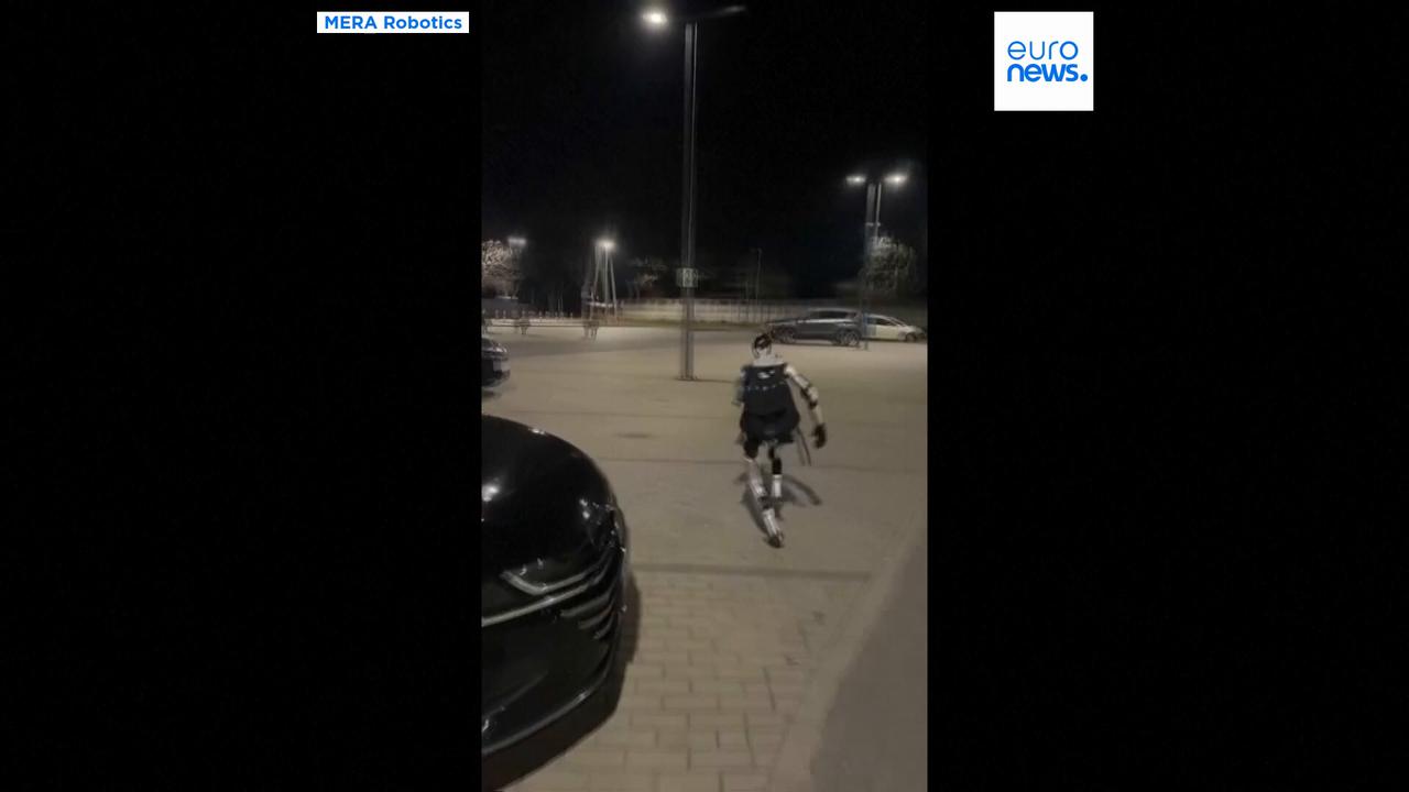 Video thumbnail for Humanoid robot chases wild boars in the Polish capital Warsaw