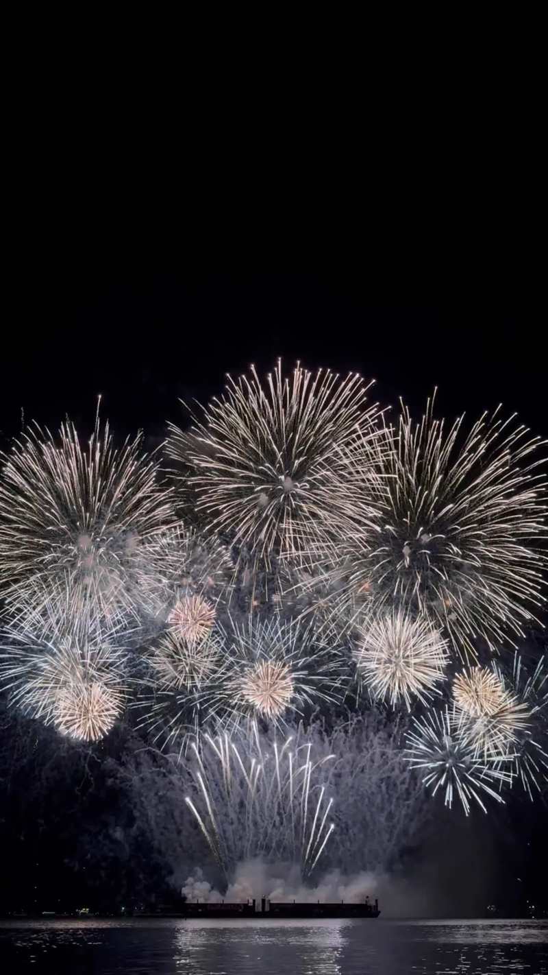 Video thumbnail for Golden Fireworks Igniting the Night Sky over Calm Water