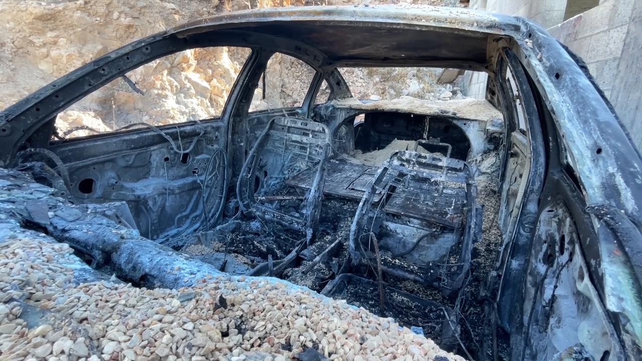 Video thumbnail for Israeli occupiers torch Palestinian vehicle near West Bank’s Nablus.