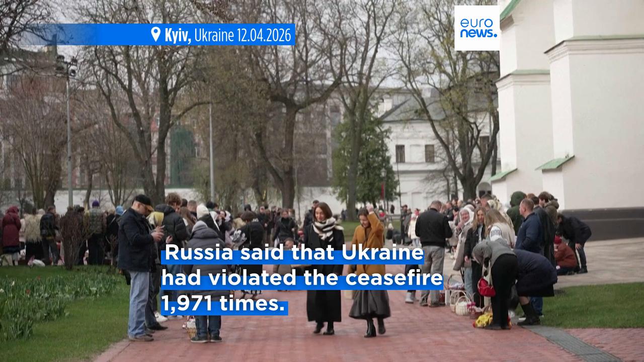 Video thumbnail for Ukraine and Russia accuse each other of breaching 36-hour Orthodox Easter ceasefire