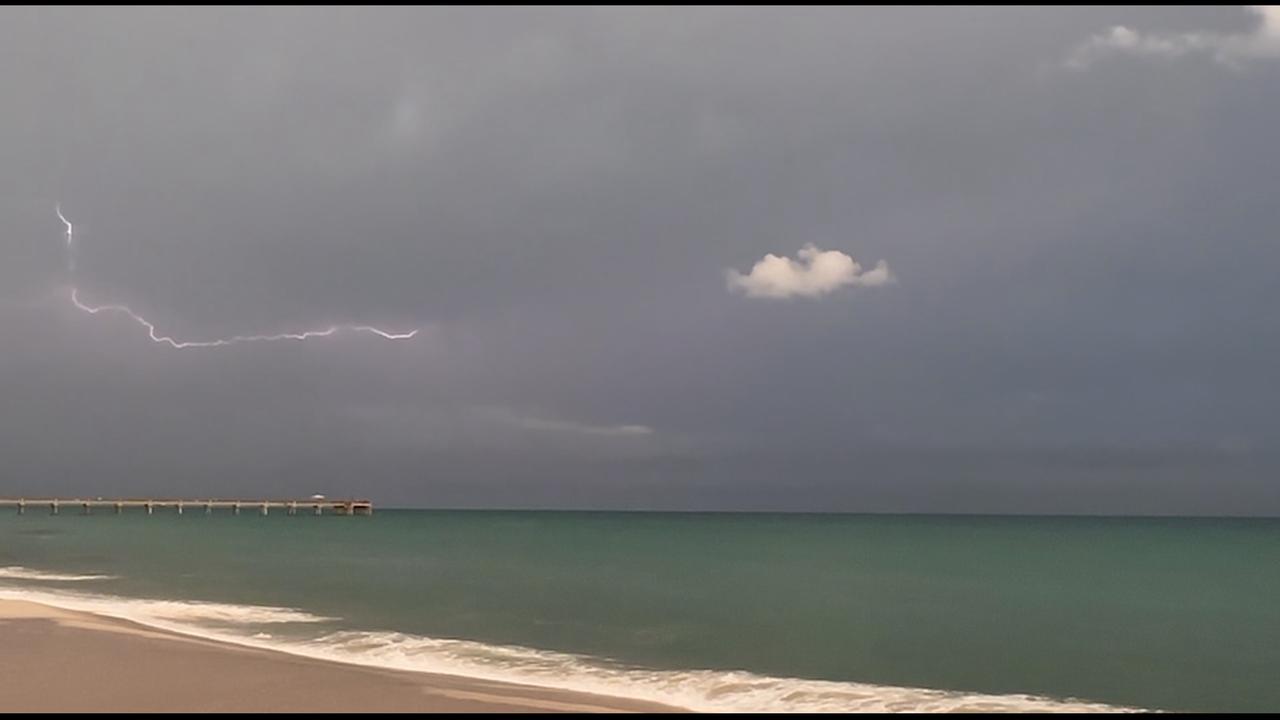 Video thumbnail for US: Lightning strikes over the ocean.