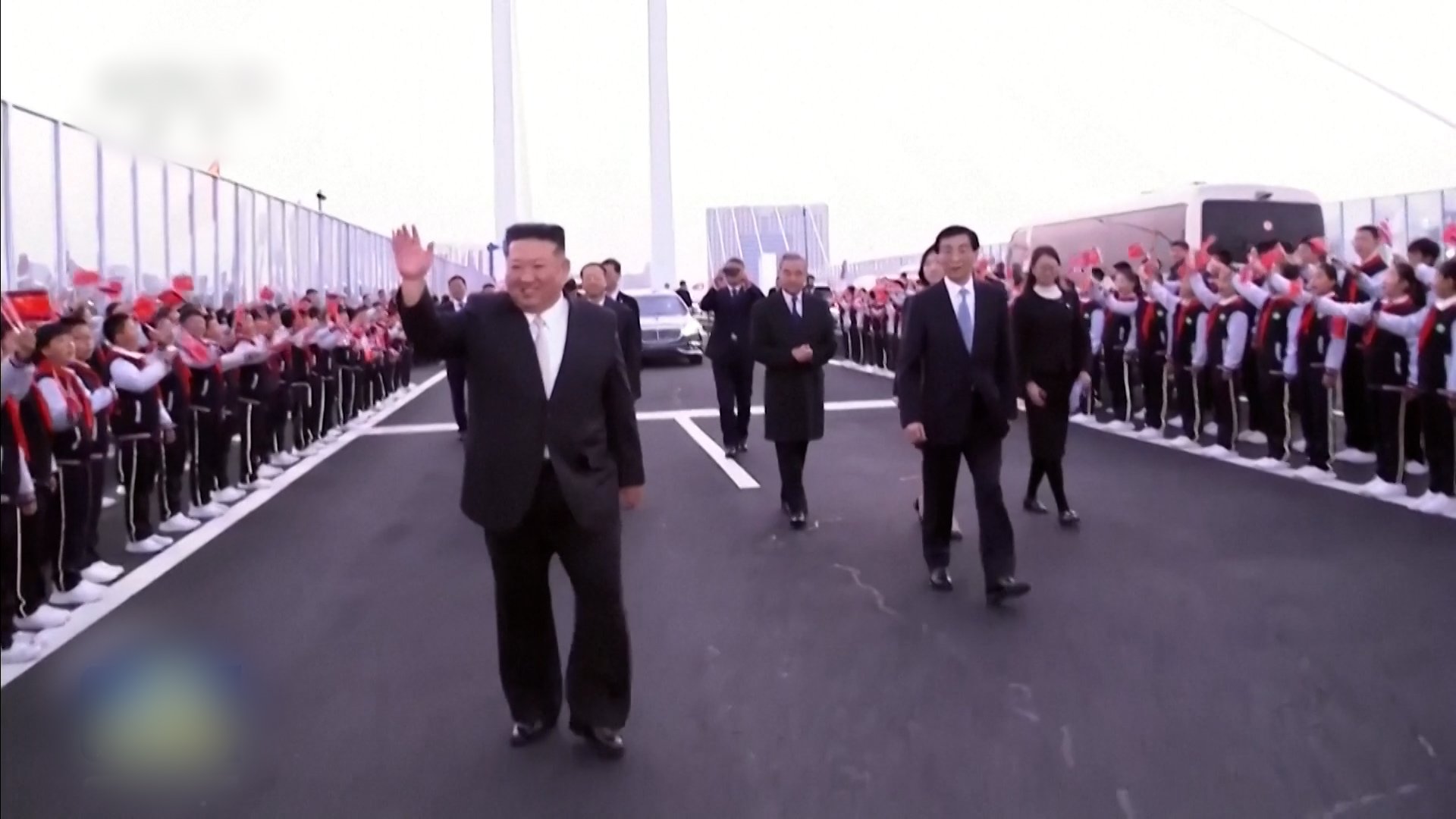 Video thumbnail for Kim Jong Un crosses new bridge linking North Korea and China