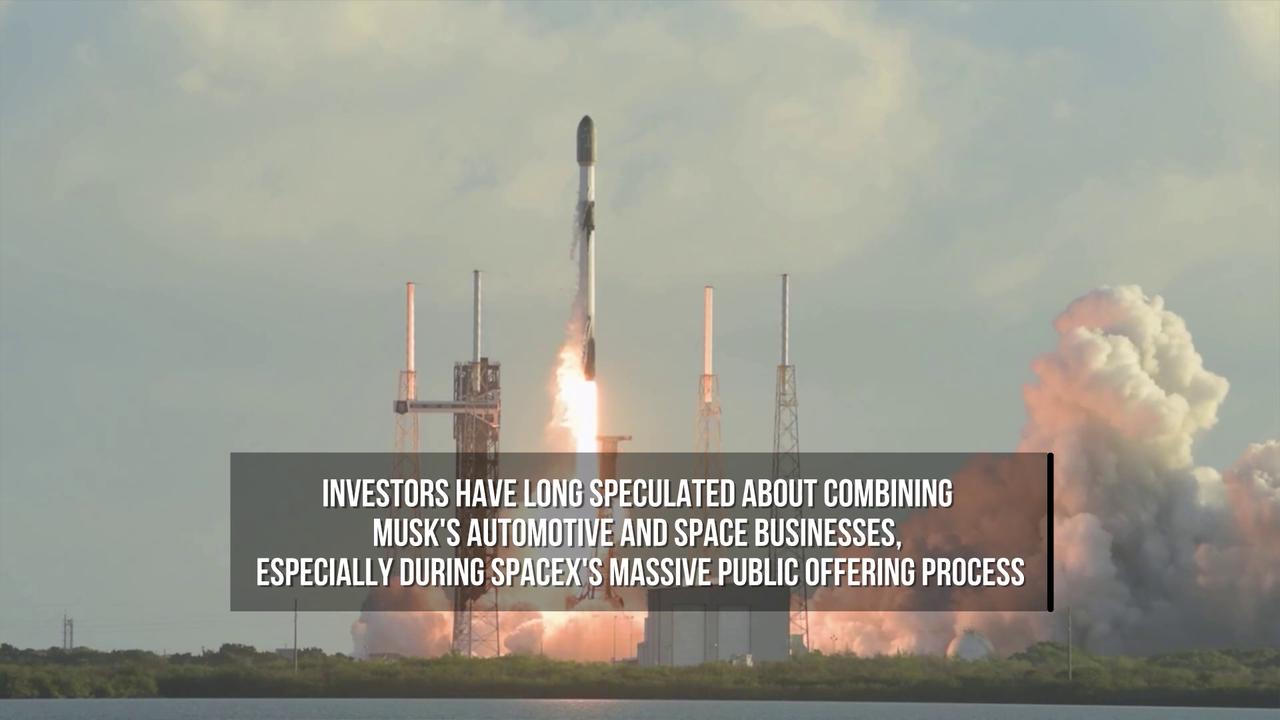 Video thumbnail for Musk Hints Tesla-SpaceX Merger Could Be Possible.