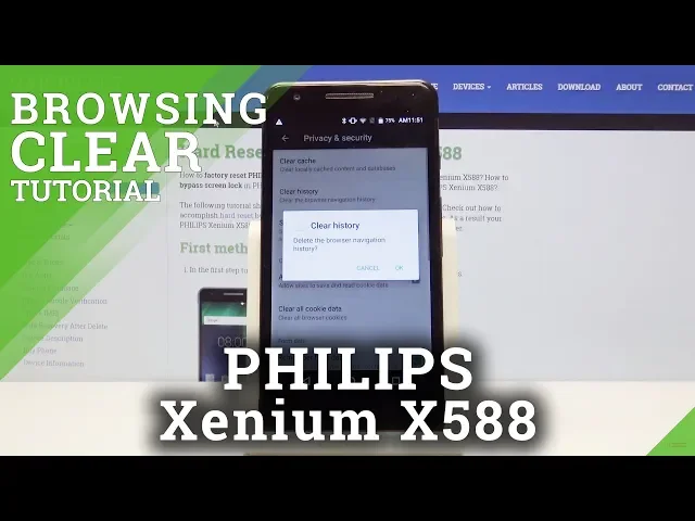Video thumbnail for How to Clear Browser Data on Philips Xenium X588 –  Delete Cookies / History / Page Settings