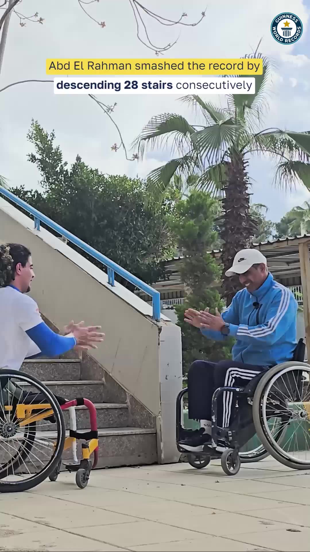 Video thumbnail for Most consecutive stairs descended with the hands whilst in a wheelchair - 28 by Abd El Rahaman Makhluf
