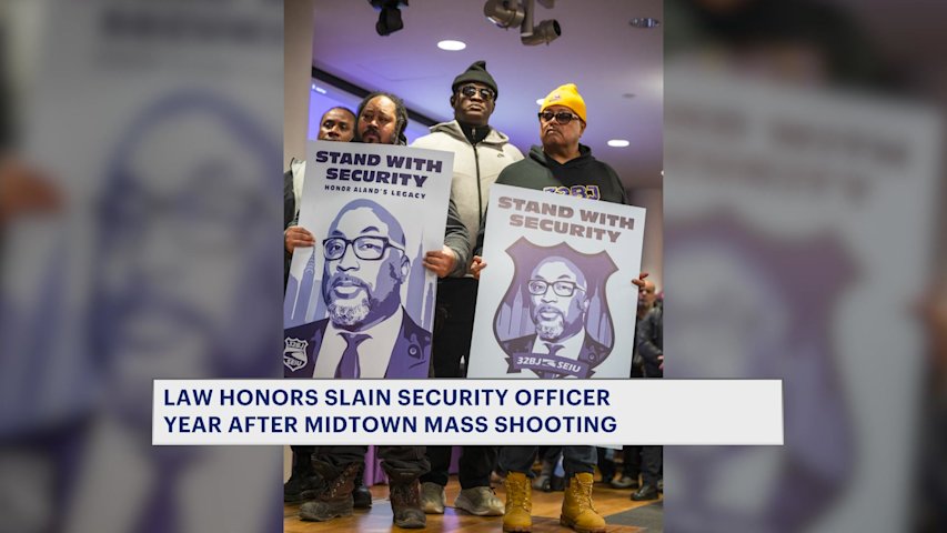 Video thumbnail for New law honors slain Midtown security guard