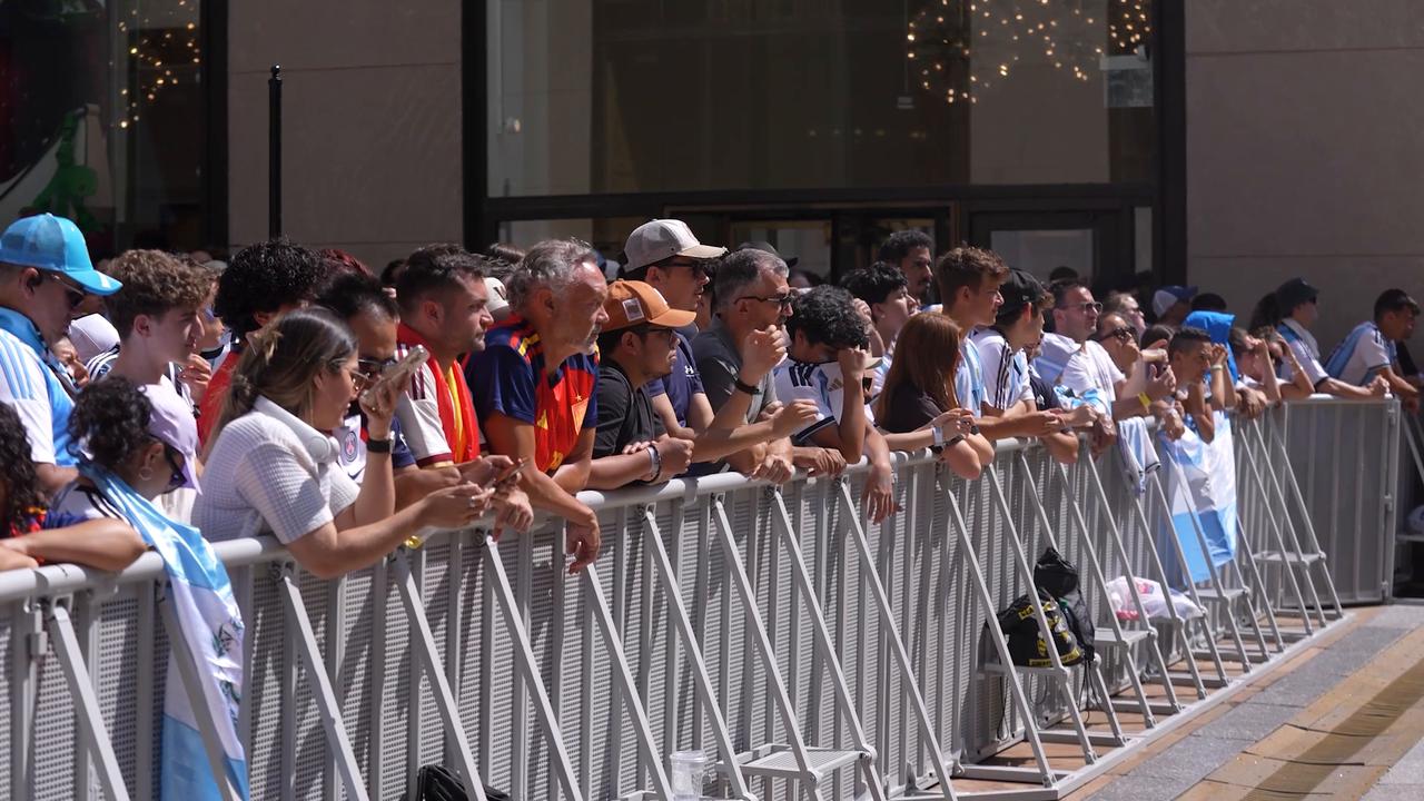 Video thumbnail for US: Fans gather at Rockefeller Center to watch FIFA World Cup final in New York City.
