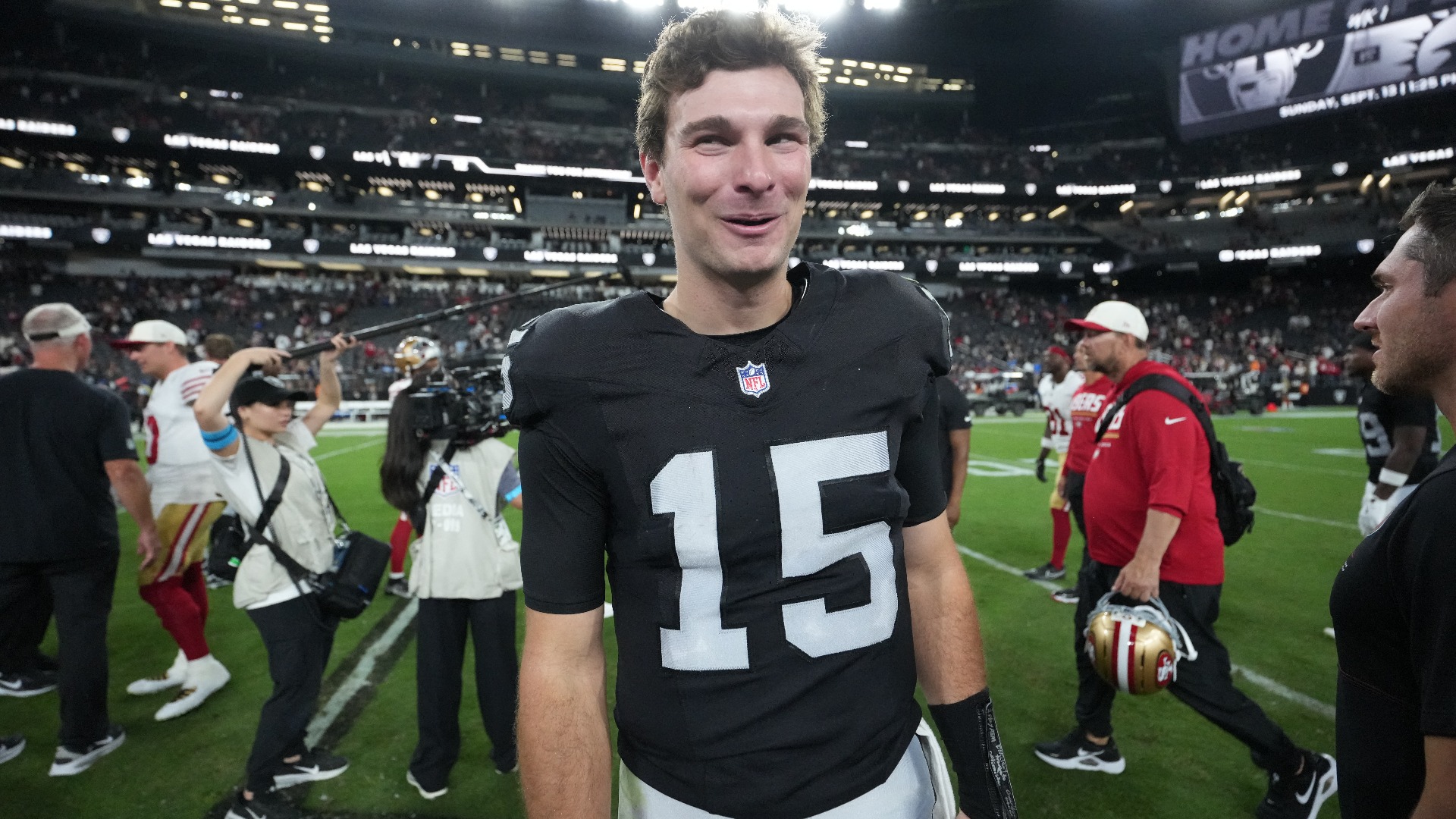 Video thumbnail for Klint Kubiak Endorses Aidan O'Connell as Raiders' #2 QB