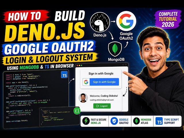 Video thumbnail for How to Build Deno.js Google OAuth2 Login & Logout System Using MongoDB & TS in Browser