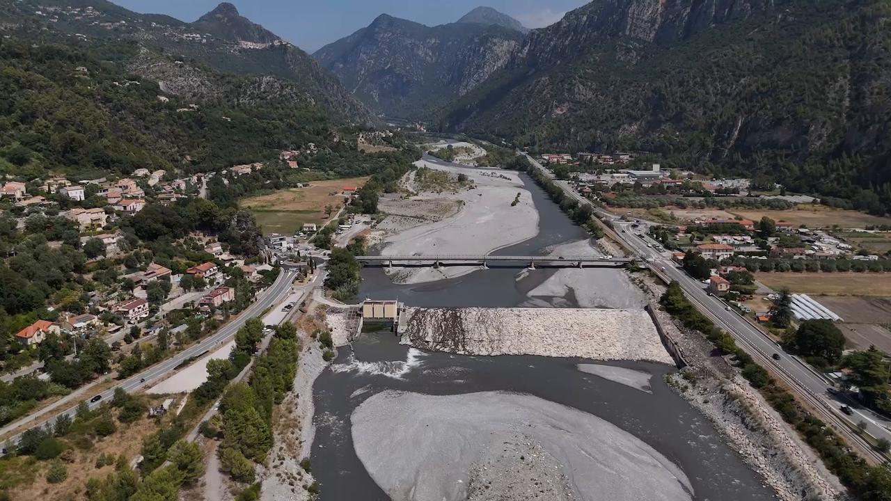 Video thumbnail for France: Drone footage shows drought-hit Var River in southeastern France.