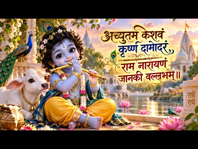 Video thumbnail for अच्युतम केशवं कृष्ण दामोदरं || Achyutam Keshavam Krishna Damodaram || Krishna Bhajan