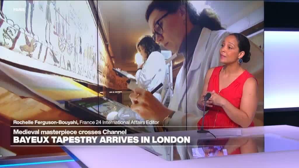 Video thumbnail for Medieval masterpiece Bayeux Tapestry arrives in London