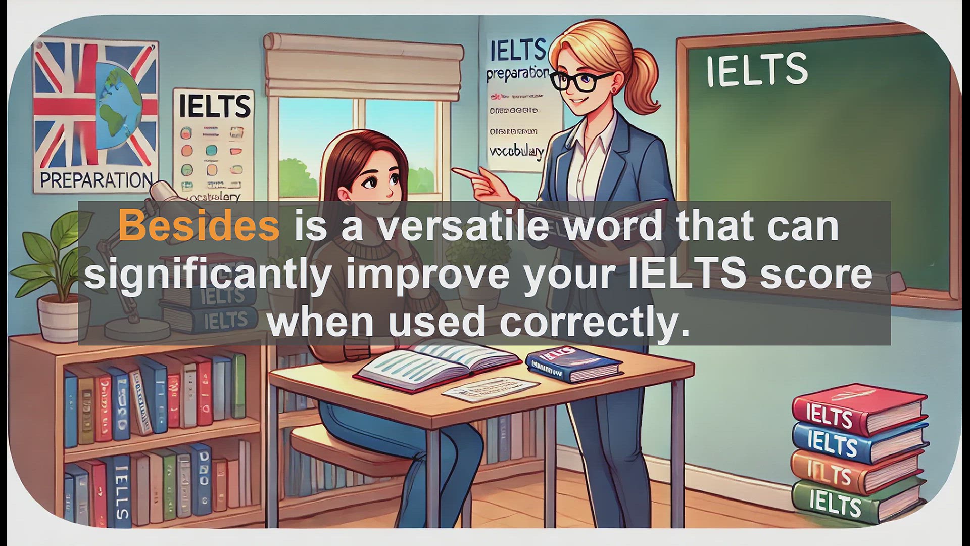 'Video thumbnail for 2500 Must Know IELTS 6.5 Vocabulary - Master 'Besides' for IELTS: Boost Your Vocabulary Score'