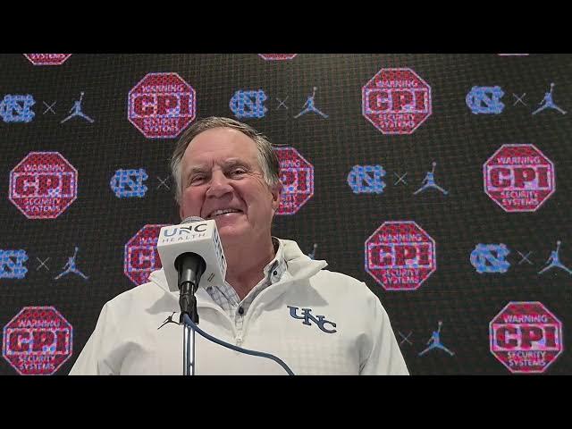 Video thumbnail for #UNC coach Bill Belichick postgame press conference after victory over Stanford