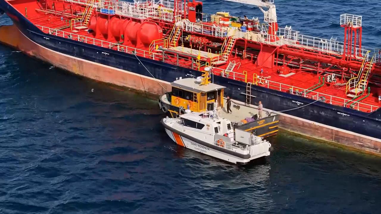 Video thumbnail for Türkiye: DRONE - Turkish-flagged commercial vessel ‘ALSU’ anchors off Istanbul’s Silivri after collision.