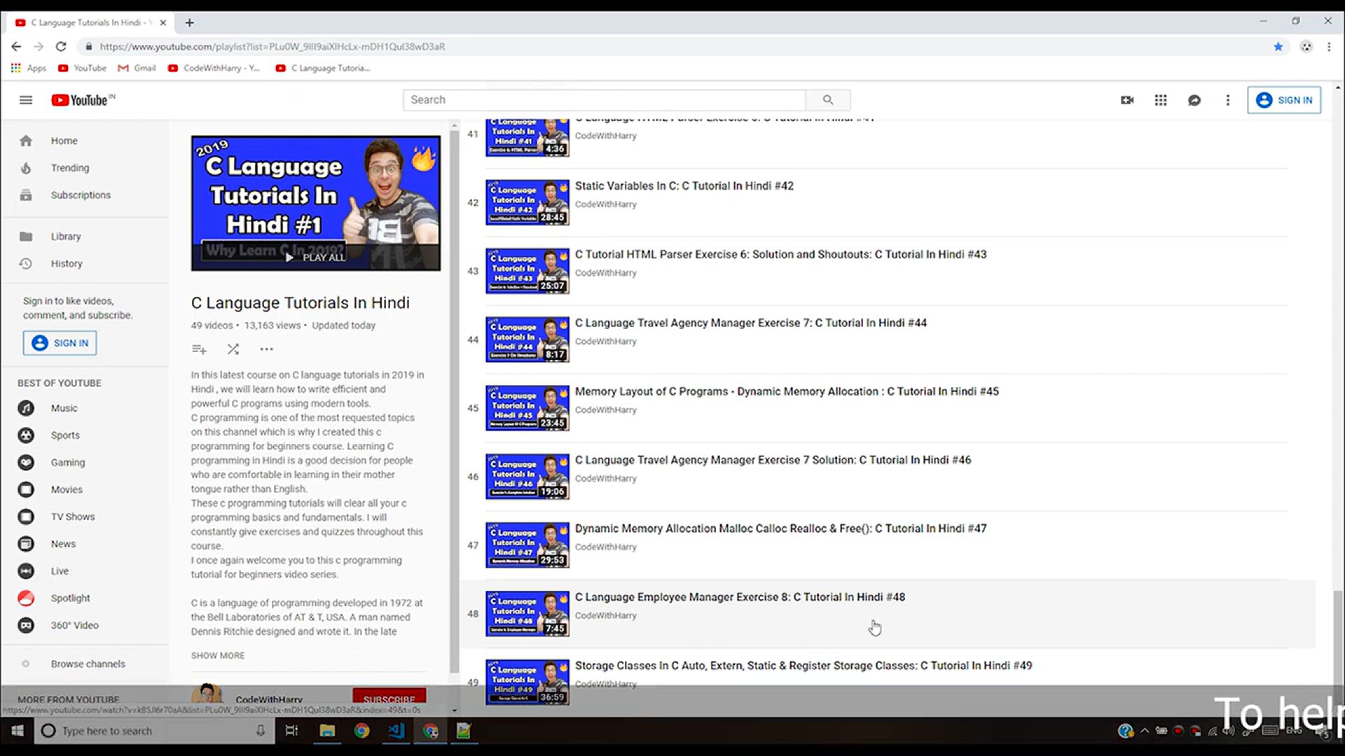 'Video thumbnail for Employee Manager In C - Exercise 8 Solution_ C Tutorial In Hindi #50'