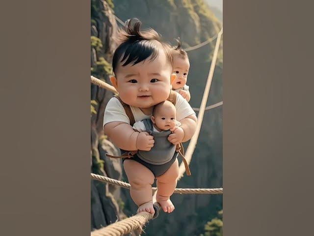 Video thumbnail for Beautiful Healthy Baby Walking on Rope while Carrying Little Brothers | #viral #baby