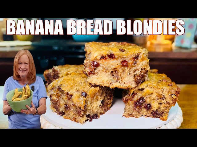 Video thumbnail for Easy CHEWY BANANA BREAD BLONDIES Banana Bread Recipe