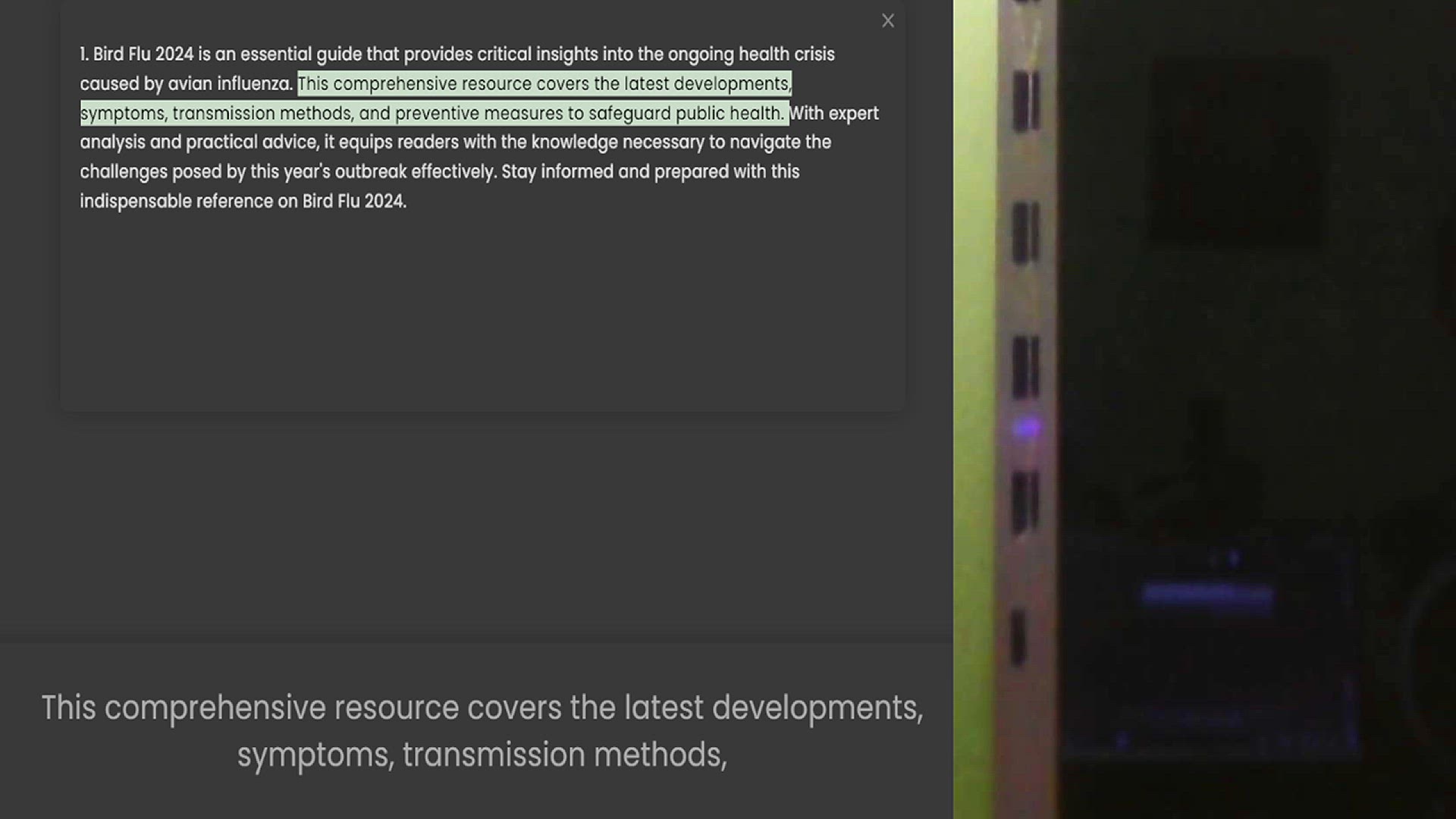 Video thumbnail for 1. Bird Flu 2024 is an essential guide that provides critical insights into the ongoing health crisis caused by avian influenza. This comprehensive resource covers the latest developments, symptoms, transmission methods, and preventive me