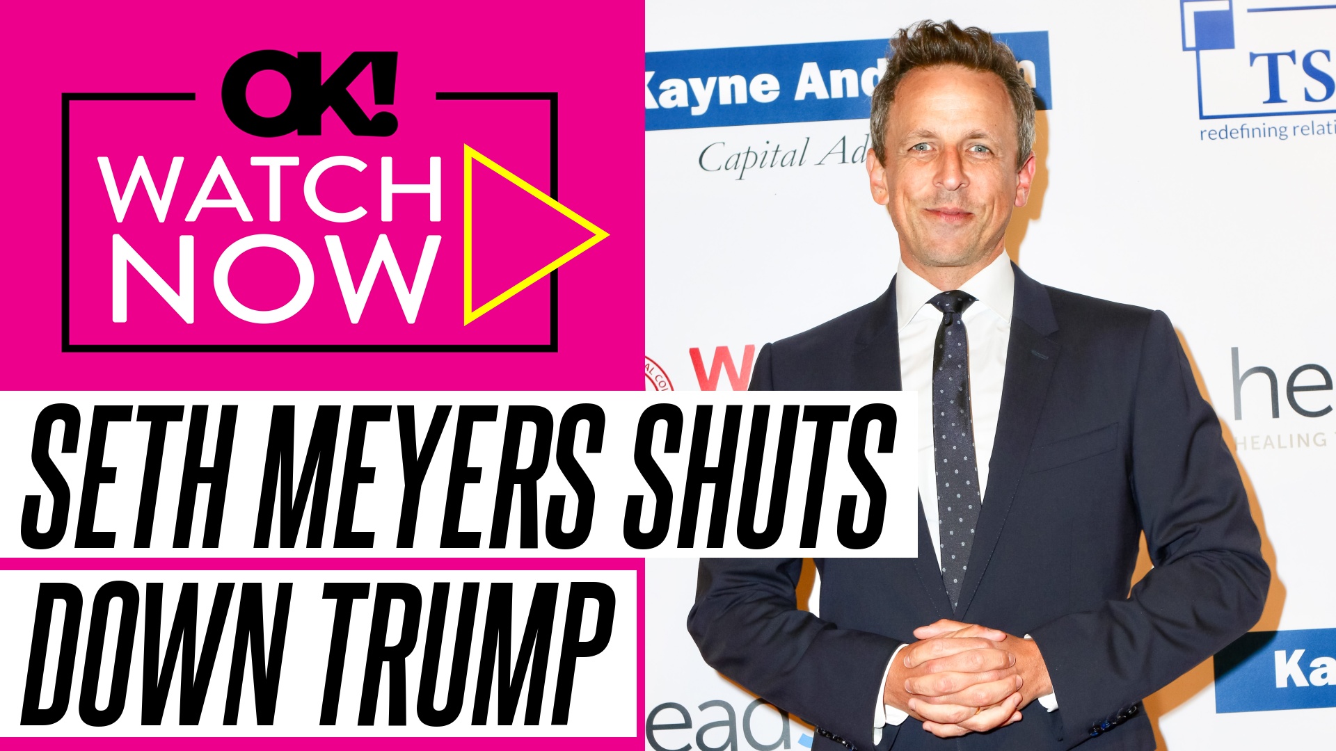 'Video thumbnail for Seth Meyers Reacts After Donald Trump Declared His Late-Night Show Should Be Canceled'