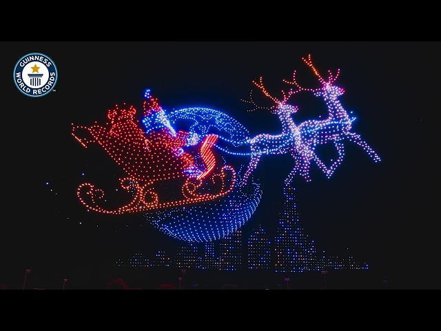 'Video thumbnail for Amazing Christmas Light Display Featuring Over 5,000 Drones'