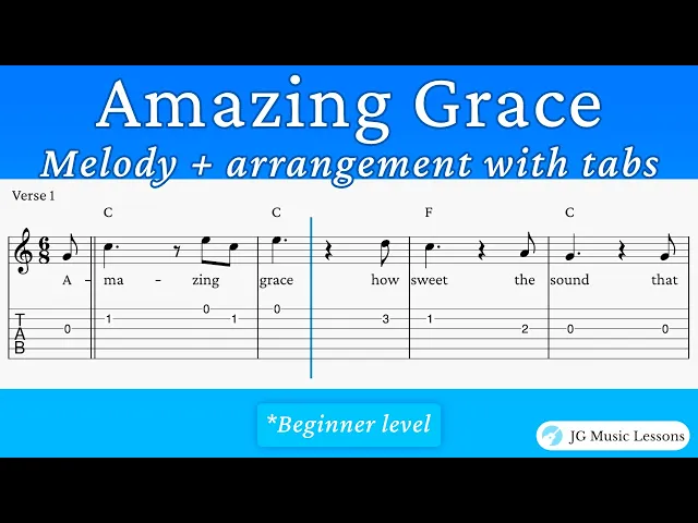 'Video thumbnail for Amazing Grace - melody and arrangement with guitar tabs'