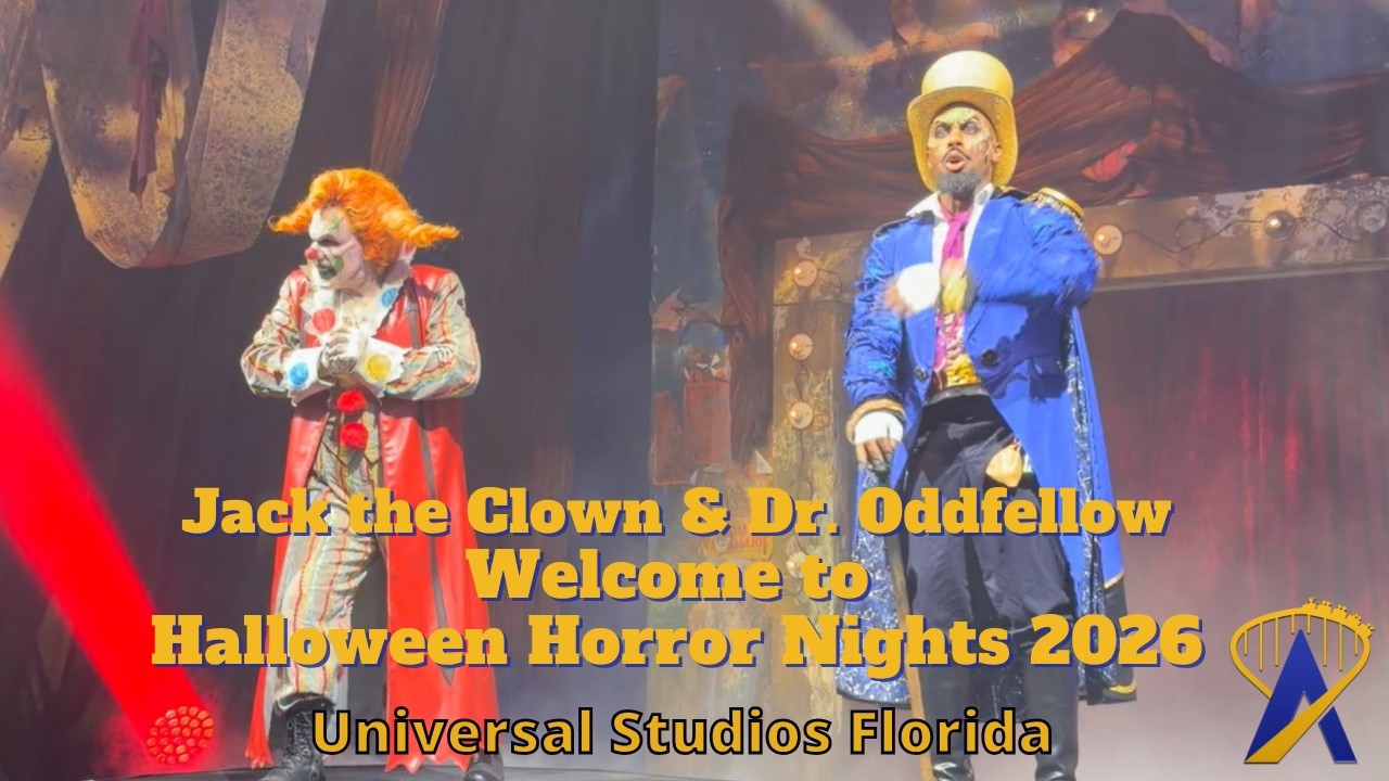 Video thumbnail for Jack the Clown and Dr. Oddfellow Welcome at Halloween Horror Nights Orlando 2026 Media Event
