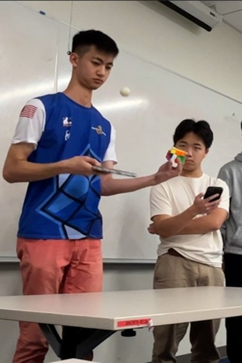 Video thumbnail for Fastest time to solve a rotating puzzle cube while controlling a table tennis ball  11.96 seconds by Ethan Jan