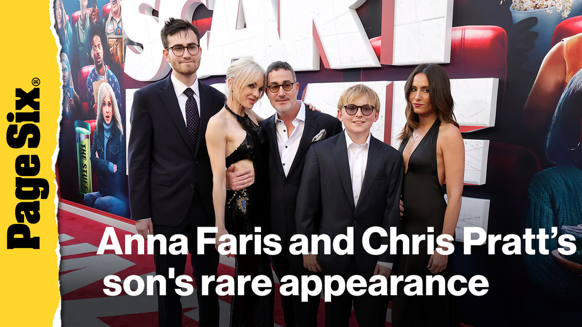 Video thumbnail for Anna Faris and Chris Pratt's son, Jack, makes rare appearance at 'Scary Movie' premiere