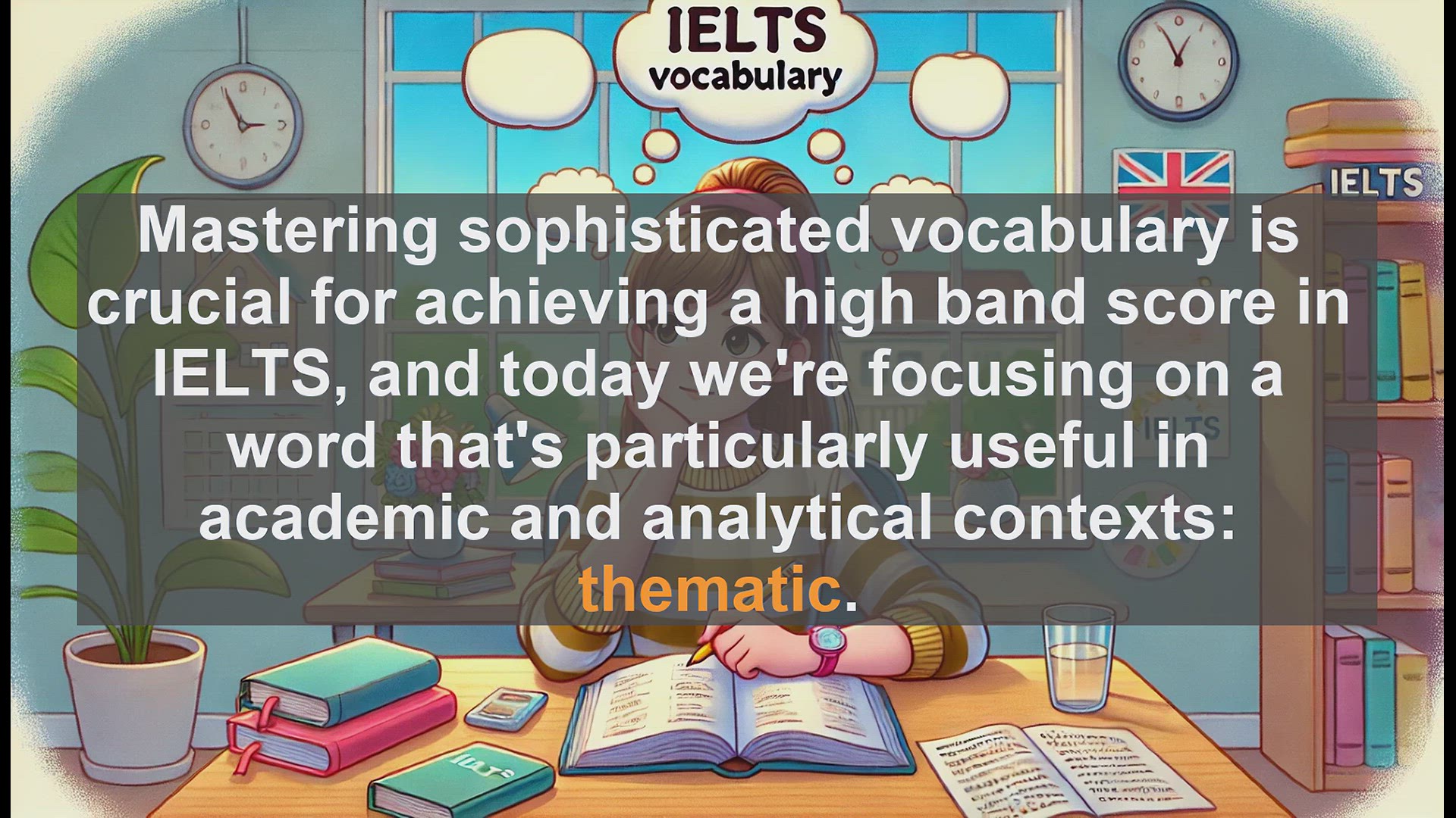'Video thumbnail for 2000 Must Know IELTS 9.0 Vocabulary - IELTS Vocabulary: Understanding and Using 'Thematic' Correctly'