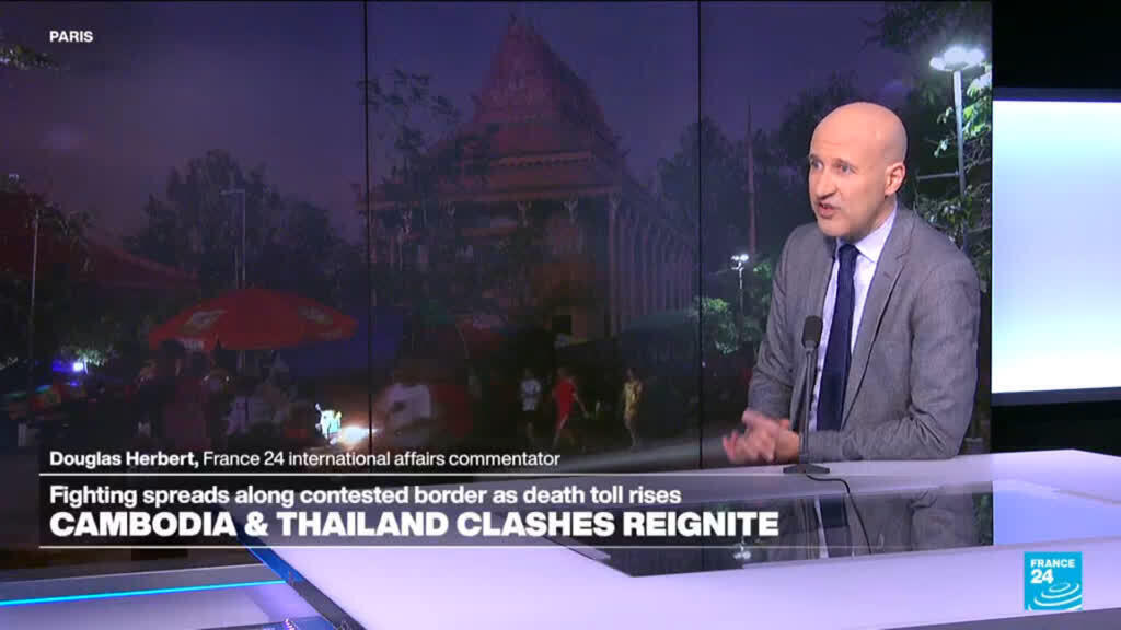 Video thumbnail for Thailand-Cambodia fighting spreads along border as death toll rises