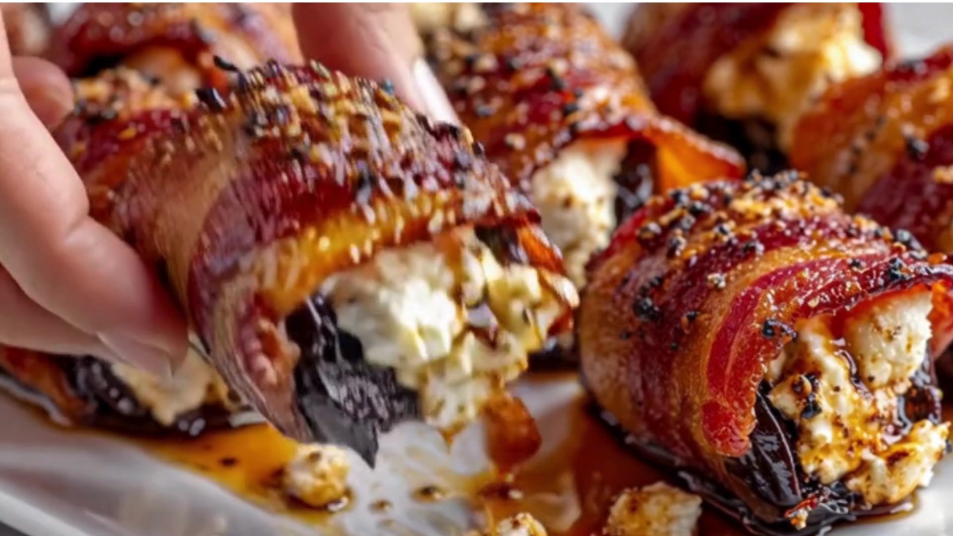 Video thumbnail for Bacon Wrapped Dates with Goat Cheese Recipe | Sweet and Savory Appetizer