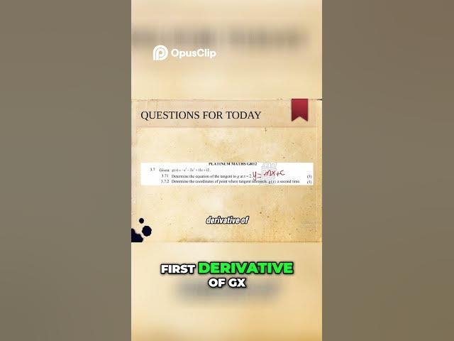 Video thumbnail for Tangent Equation Easy Method for Calculus Explained! #education #grade12math #grade12exam #equation