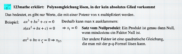 'Video thumbnail for Polynomgleichung lösen, die kein absolutes Glied enthält'