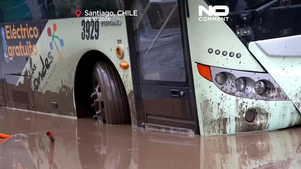 Video thumbnail for Chile: Santiago flooding turns streets to rivers as Kast declares state of catastrophe