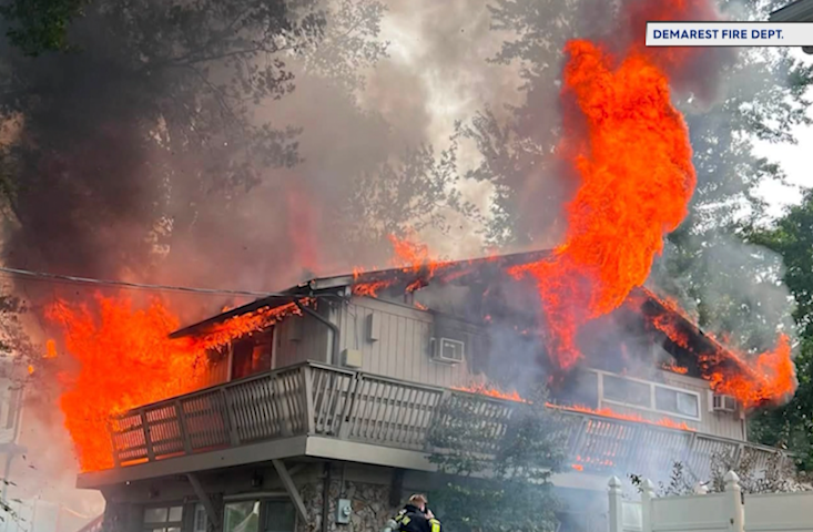 Video thumbnail for Fire tears through Demarest home, damaging second floor and attic