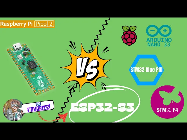 Video thumbnail for 2024 MCUs: #RaspberryPi Pico 2 vs Arduino Nano 33 vs STM32 Blue vs ESP32-S3 vs STM32 F4 | Comparison
