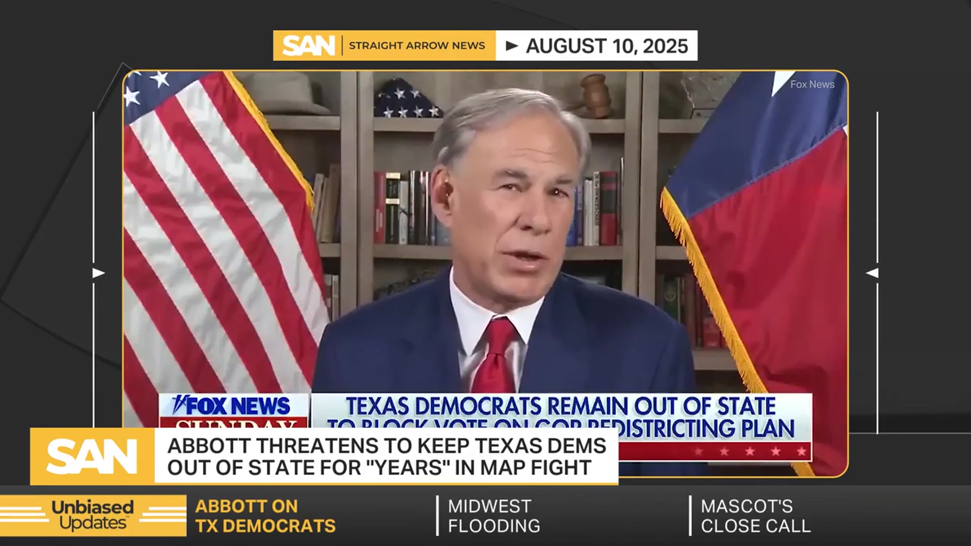 'Video thumbnail for Abbott threatens to keep Texas Dems out of state for ‘years’ in map fight'