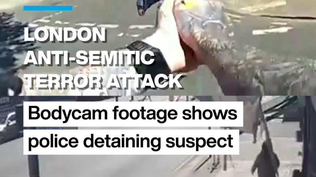 Video thumbnail for Bodycam footage shows police detaining London stabbing suspect