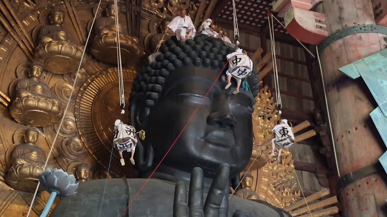 Video thumbnail for Japan: Annual cleaning of Great Buddha of Nara.